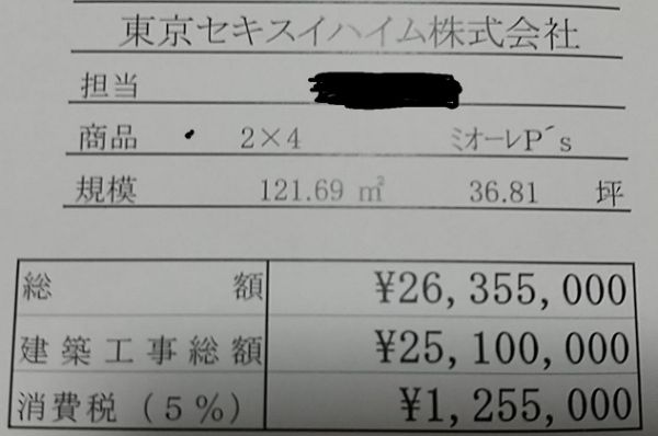 セキスイハイムの当初見積もり